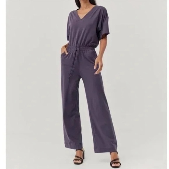 Pact Pants - Pact Organic Cotton Revive Deep V Jumpsuit Currant Purple SIZE XL EUC